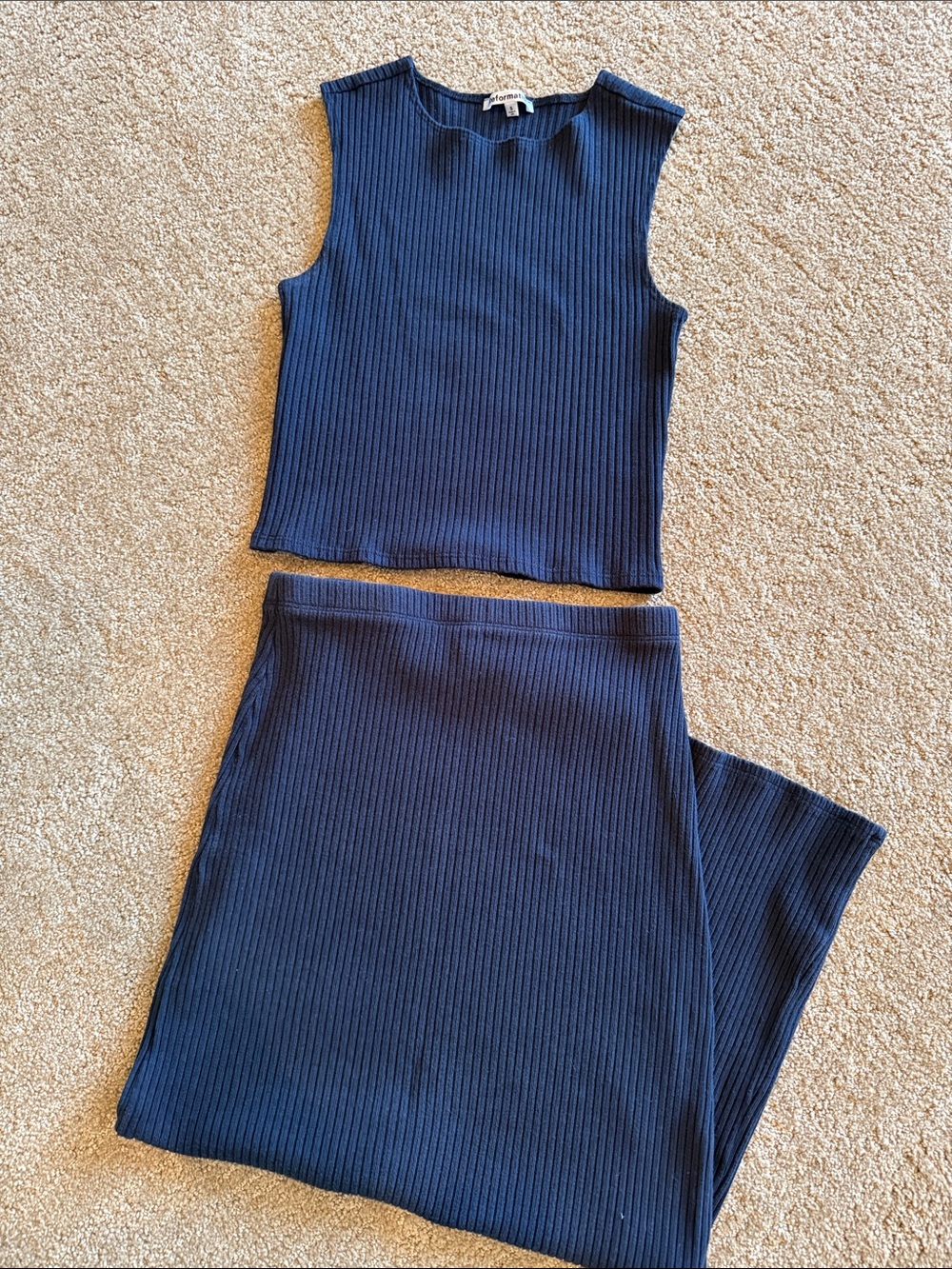 Reformation Navy Ribbed Two-Piece Skirt Set